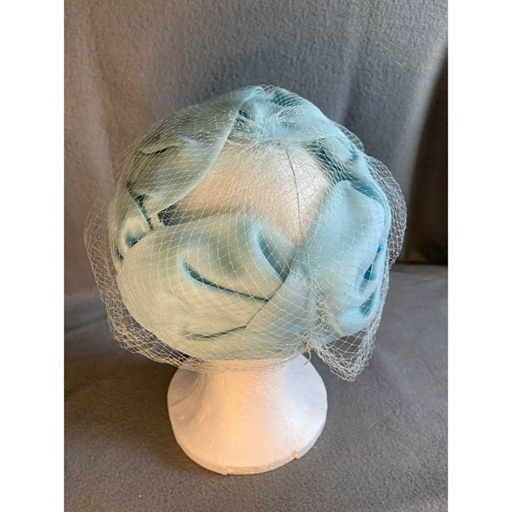 Ladies Light Blue Hat with Netting Vintage - image 3