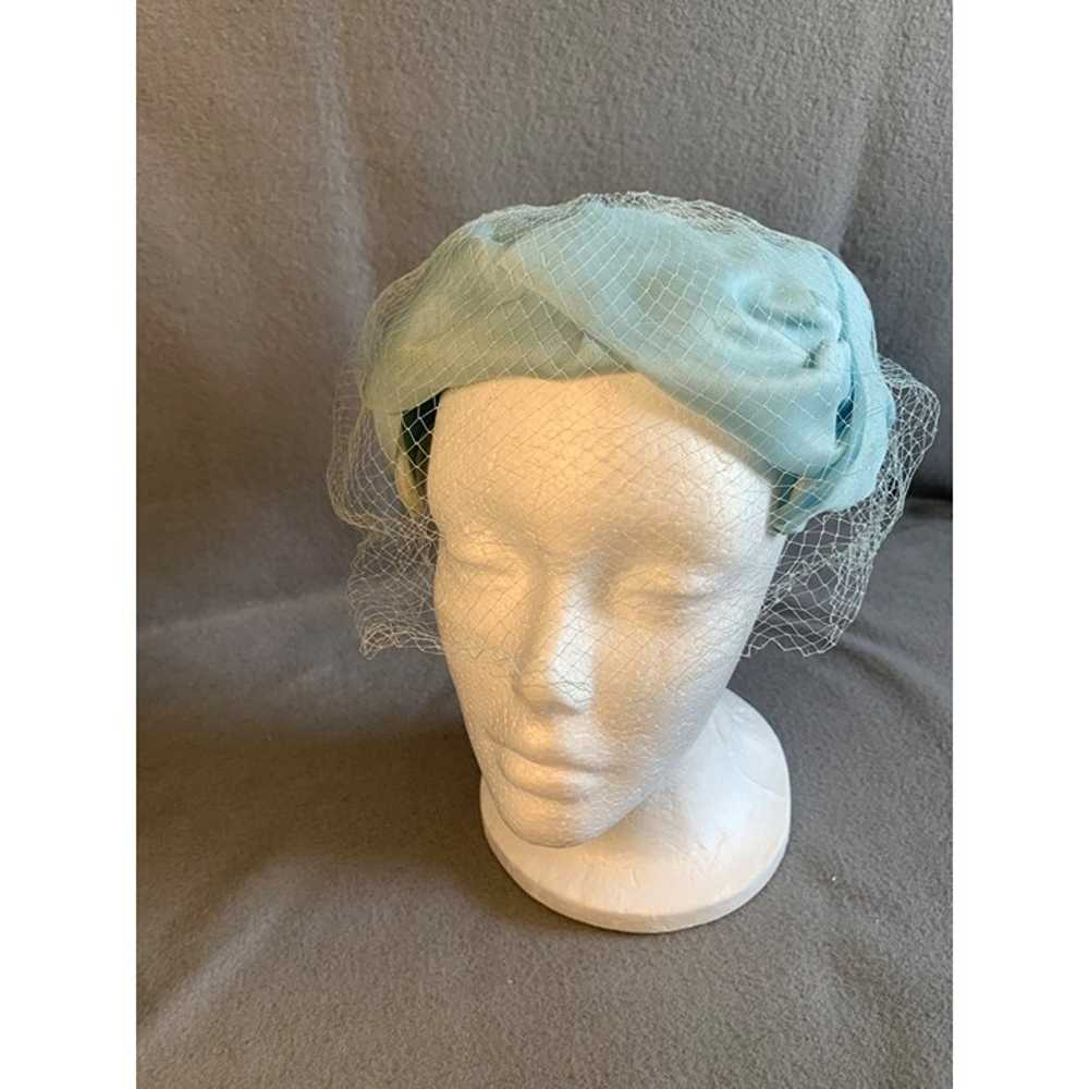 Ladies Light Blue Hat with Netting Vintage - image 6