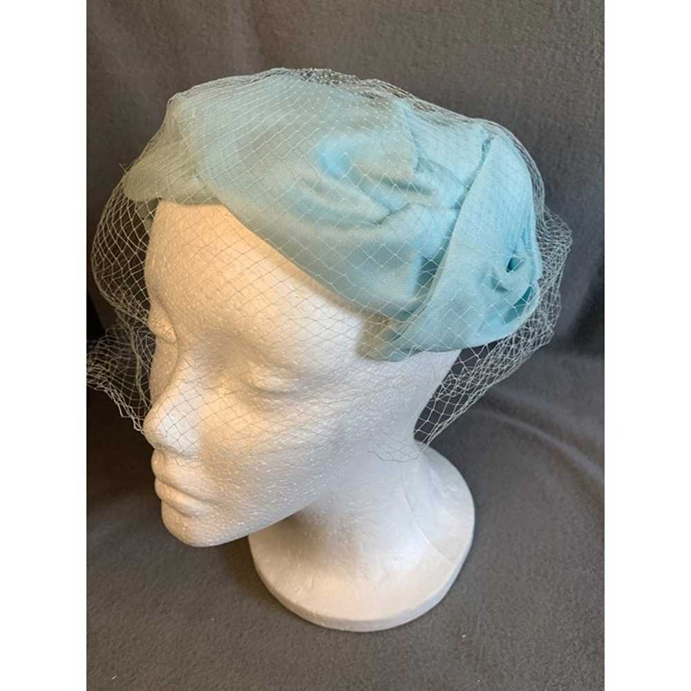 Ladies Light Blue Hat with Netting Vintage - image 7