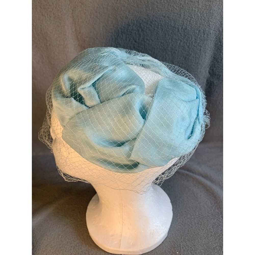 Ladies Light Blue Hat with Netting Vintage - image 8