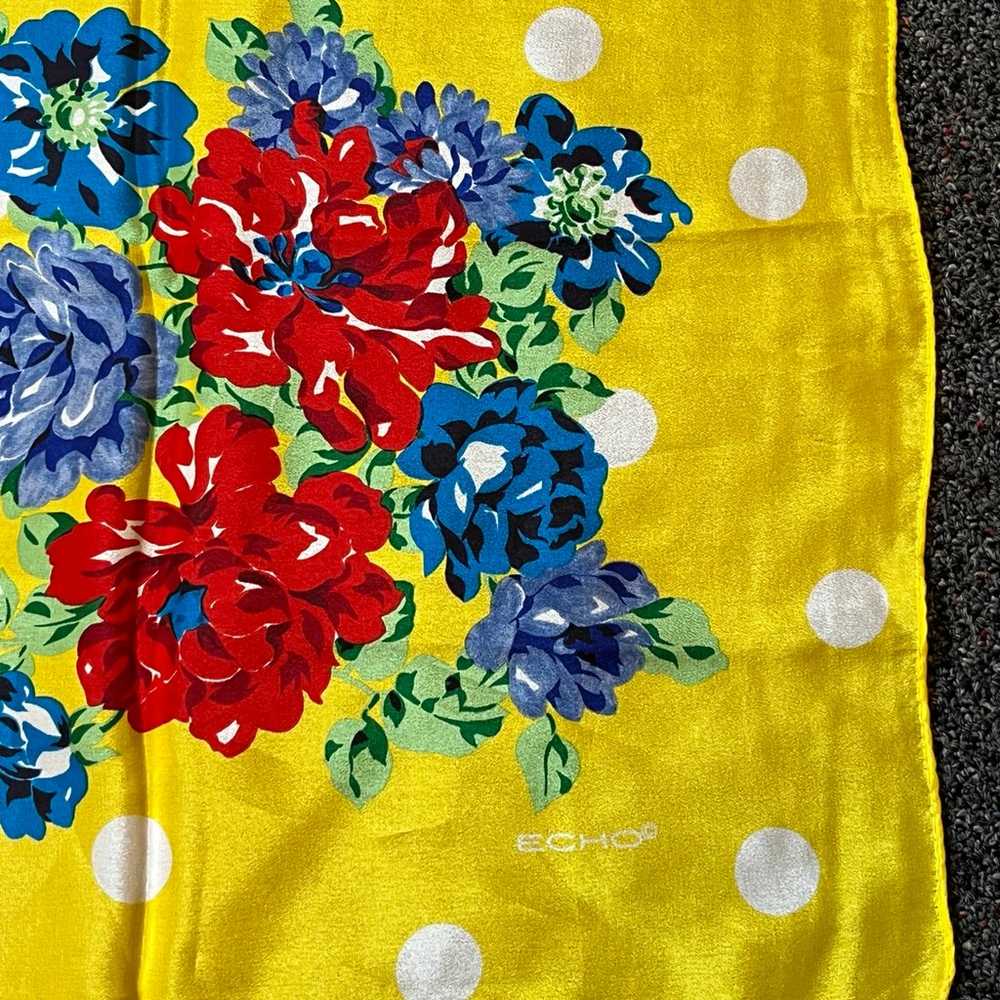 Vintage MCM Yellow polka dot Echo Floral 100% Sil… - image 6