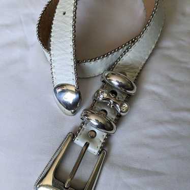 Vintage Leather Rhinestone Studded Belt Simon Cha… - image 1