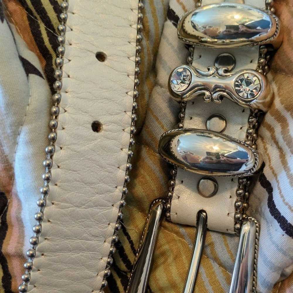 Vintage Leather Rhinestone Studded Belt Simon Cha… - image 2