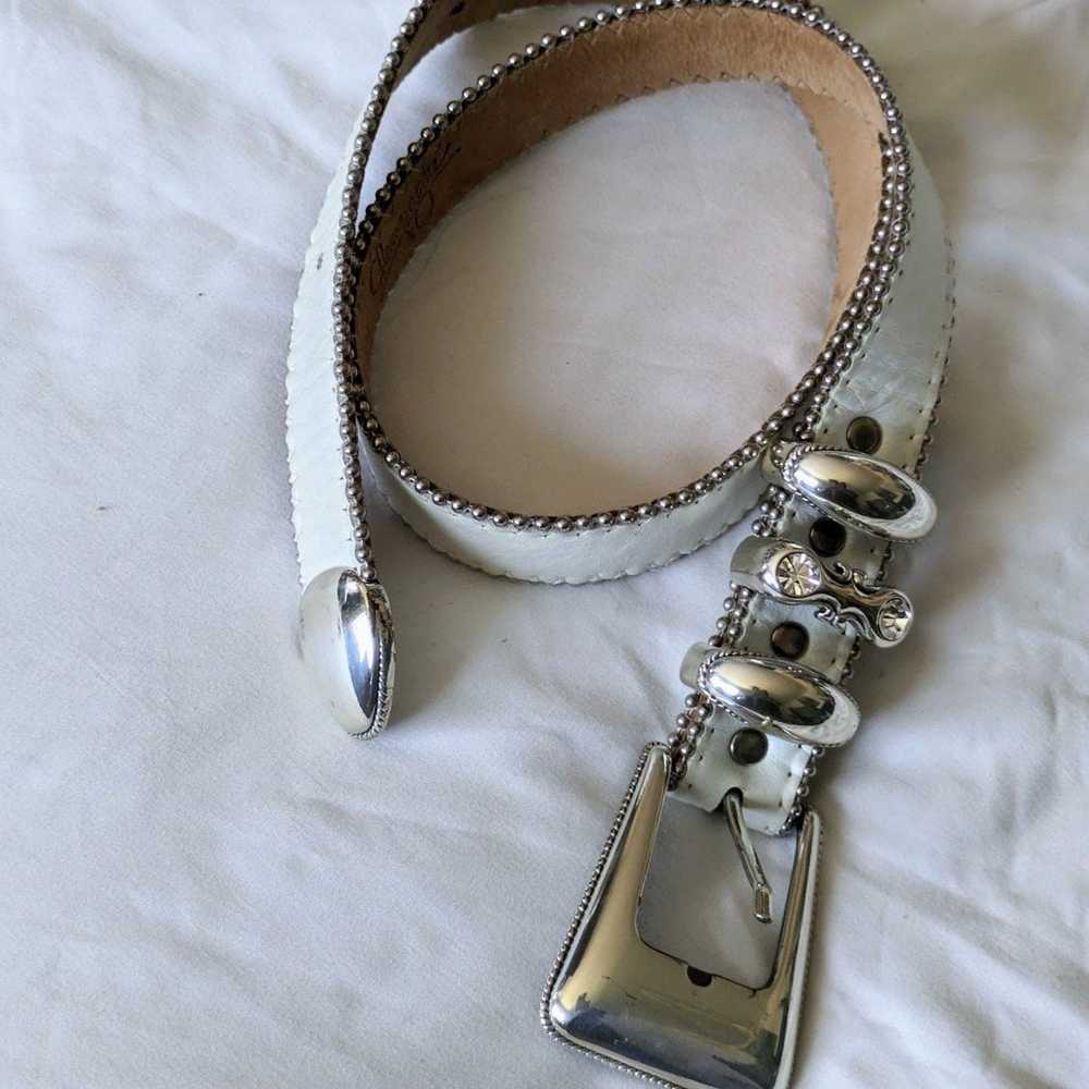 Vintage Leather Rhinestone Studded Belt Simon Cha… - image 3