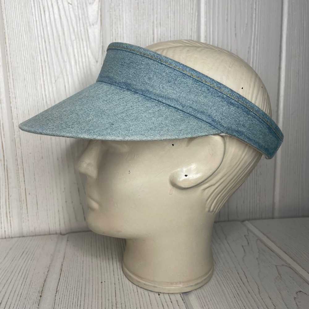 Vintage Denim Visor 1980’s Medium Wash Terry Clot… - image 2