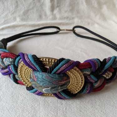 Vtg 80s Braided Belt Multicolor Chunky Braided Be… - image 1