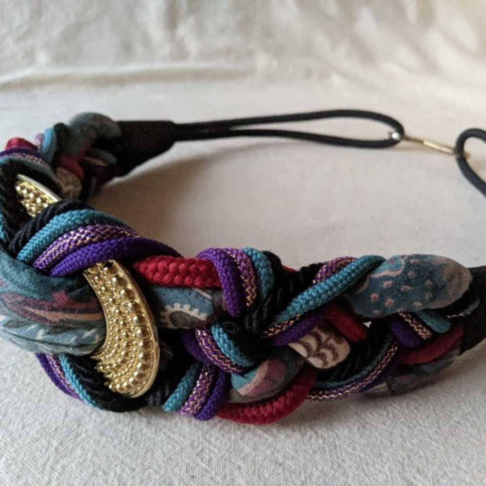 Vtg 80s Braided Belt Multicolor Chunky Braided Be… - image 3