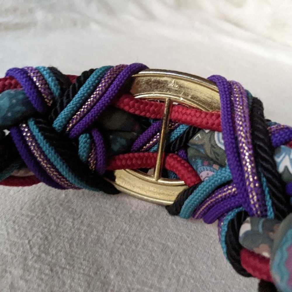 Vtg 80s Braided Belt Multicolor Chunky Braided Be… - image 4