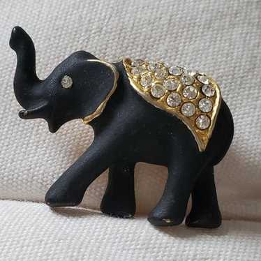 Vintage Black elephant with golden Rhinestone pin - image 1