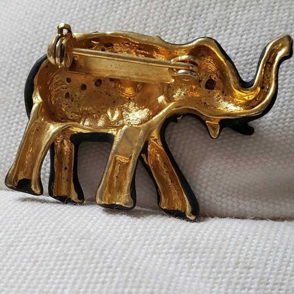 Vintage Black elephant with golden Rhinestone pin - image 2