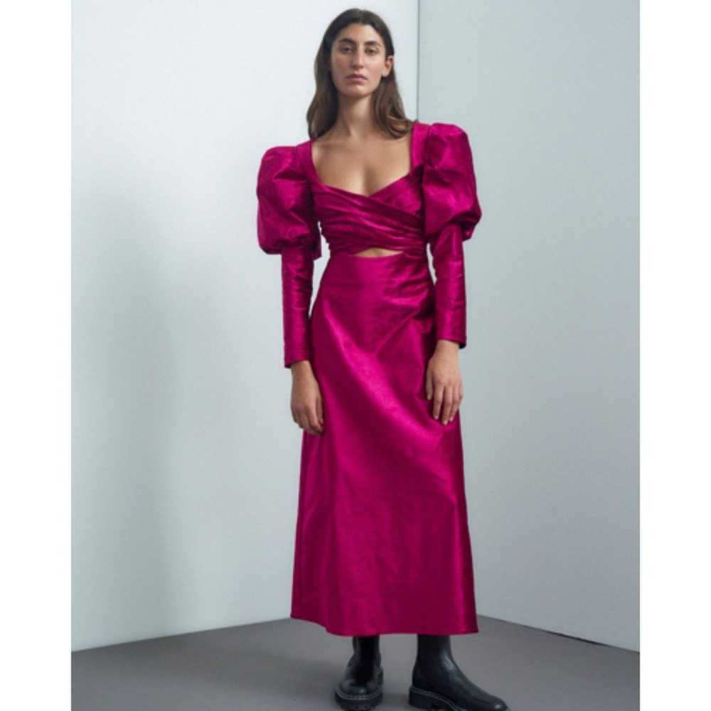 ALÉMAIS Rosario Puff Sleeve Midi Dress Fuschia Pi… - image 1