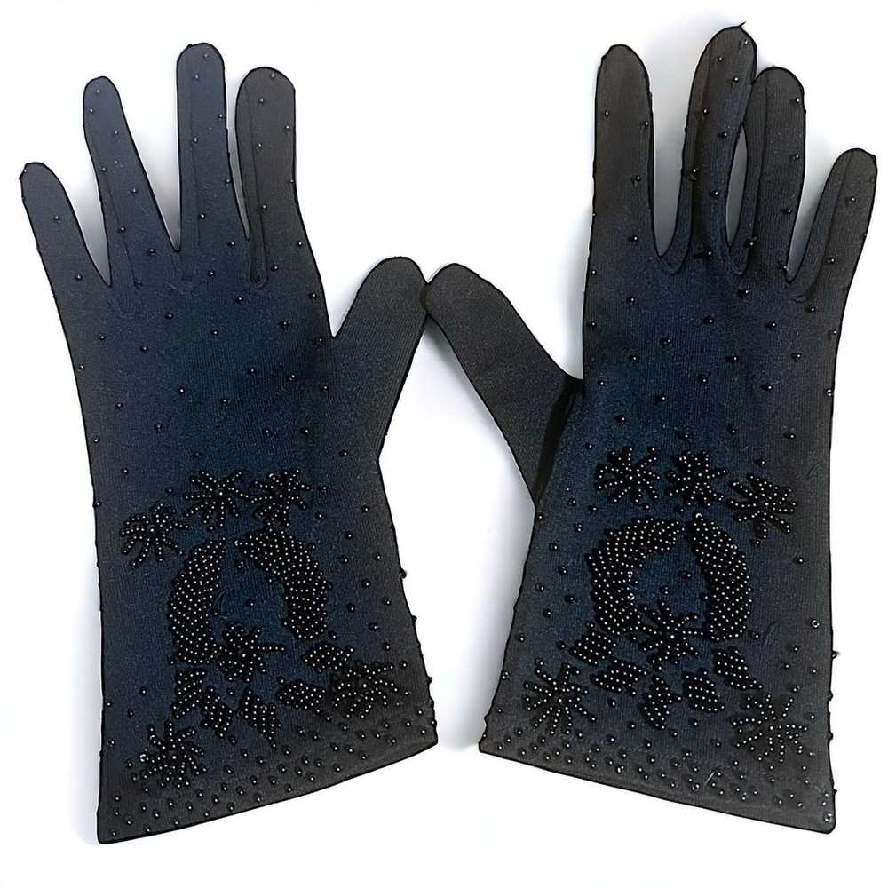 Women’s Beaded Evening Gloves size small black - image 2