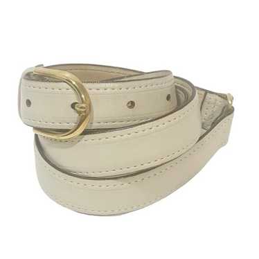 Vintage Cream Leather Gold Buckle Skinny Belt - image 1