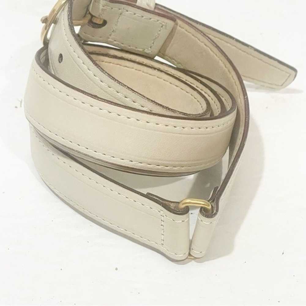 Vintage Cream Leather Gold Buckle Skinny Belt - image 2