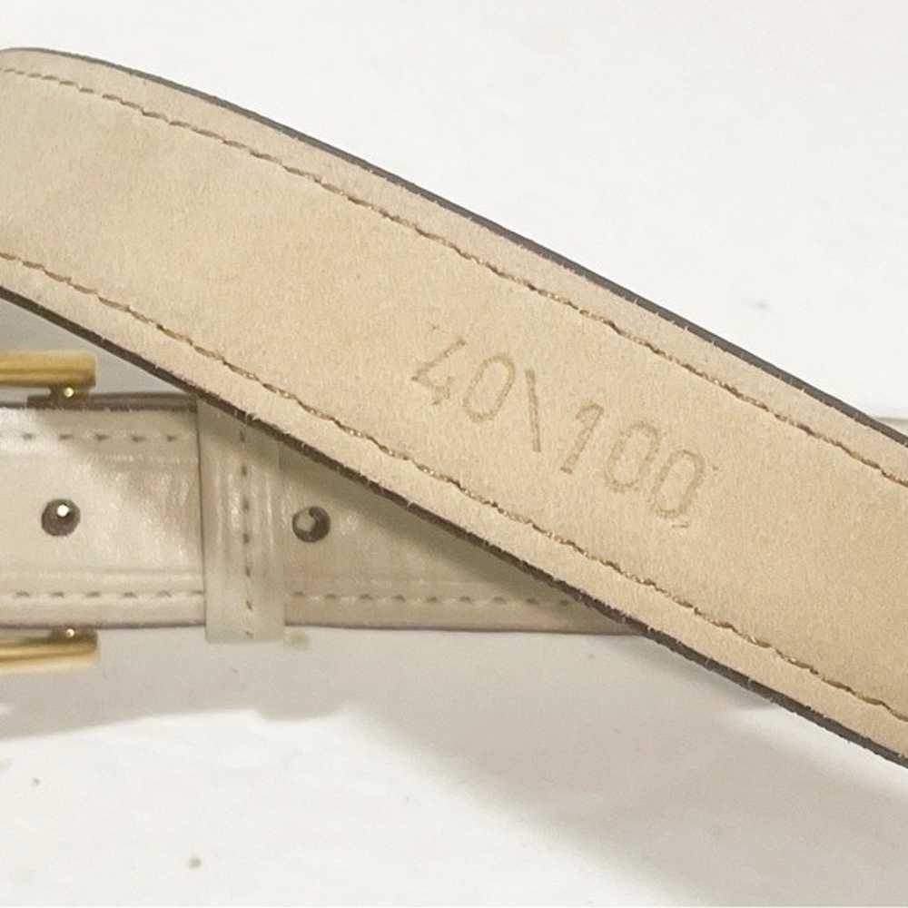 Vintage Cream Leather Gold Buckle Skinny Belt - image 3