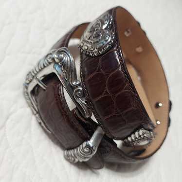 Brighton Vintage Brown Leather Western Belt Silve… - image 1