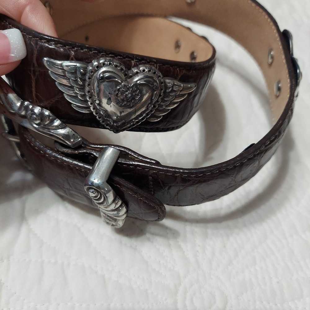 Brighton Vintage Brown Leather Western Belt Silve… - image 2