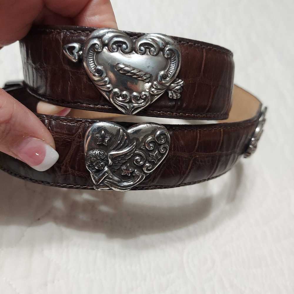 Brighton Vintage Brown Leather Western Belt Silve… - image 3