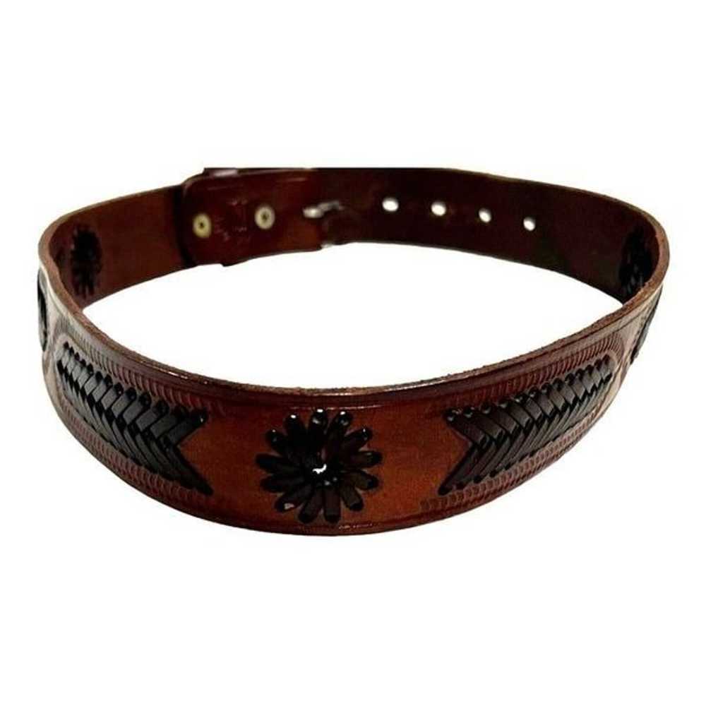 Genuine Embossed Braided Brown leather belt size … - image 1