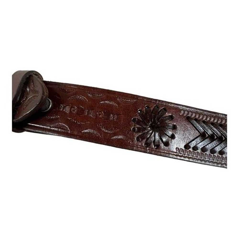 Genuine Embossed Braided Brown leather belt size … - image 3