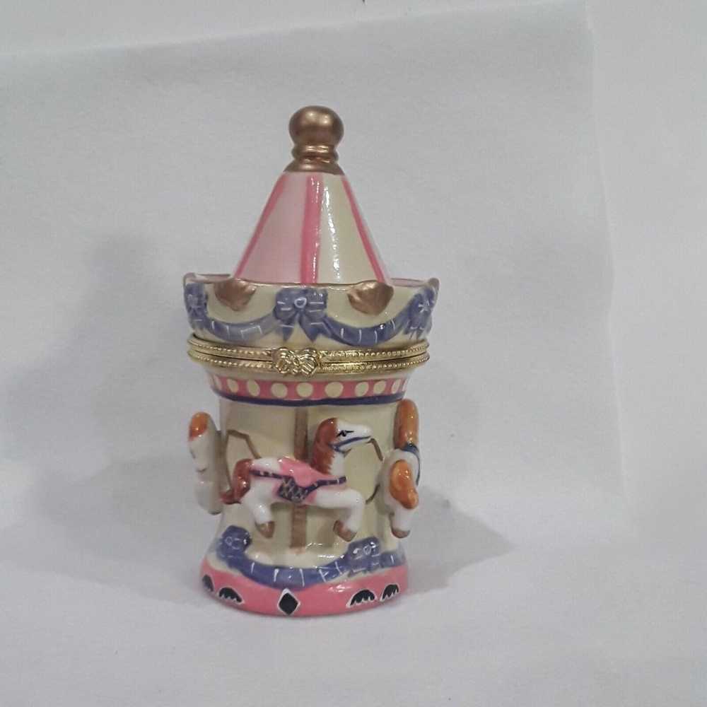 Trinket Box HORSE CAROUSEL 4 3/4" Hinged Porcelai… - image 1