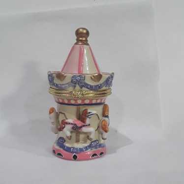 Trinket Box HORSE CAROUSEL 4 3/4" Hinged Porcelai… - image 1