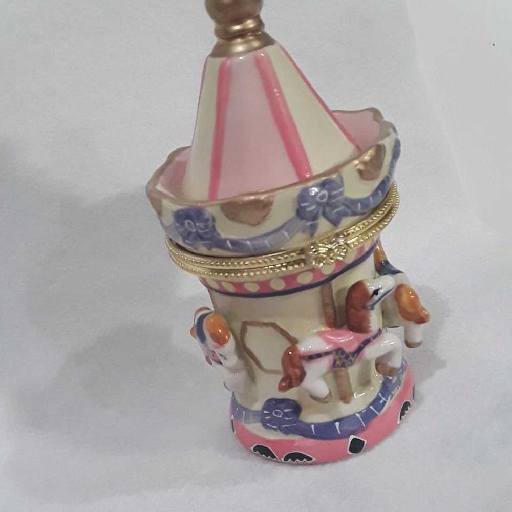 Trinket Box HORSE CAROUSEL 4 3/4" Hinged Porcelai… - image 2