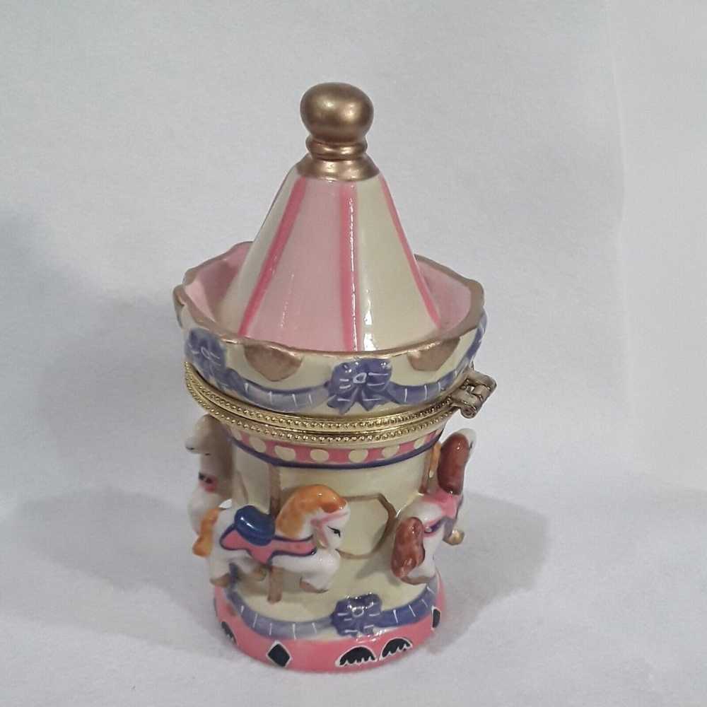 Trinket Box HORSE CAROUSEL 4 3/4" Hinged Porcelai… - image 3