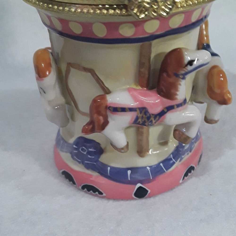 Trinket Box HORSE CAROUSEL 4 3/4" Hinged Porcelai… - image 4