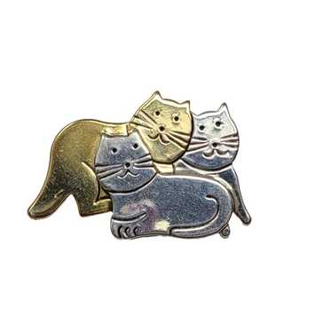 Vintage Cat Brooch Pin Two Tone Gold / Silver