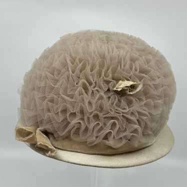 Vintage Beige/Cream Tulle Hat Daytons Flowers and… - image 1