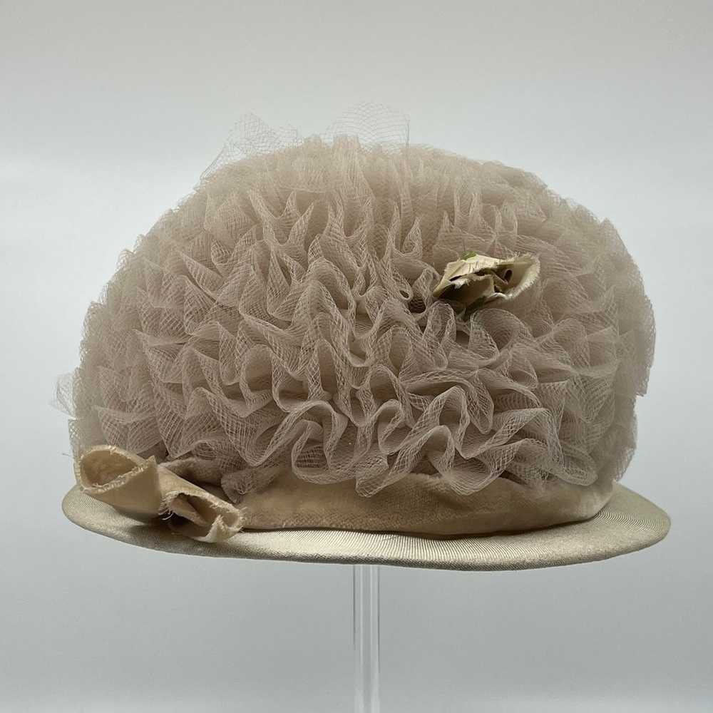 Vintage Beige/Cream Tulle Hat Daytons Flowers and… - image 2