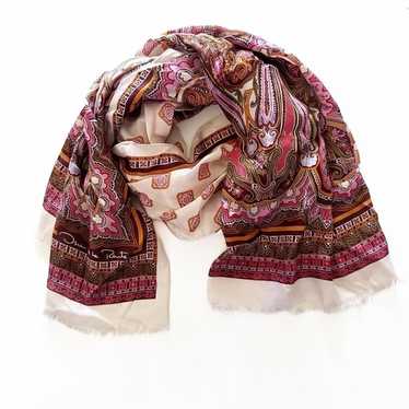 Vintage Oscar de la Renta Pink and Brown Silk Sca… - image 1