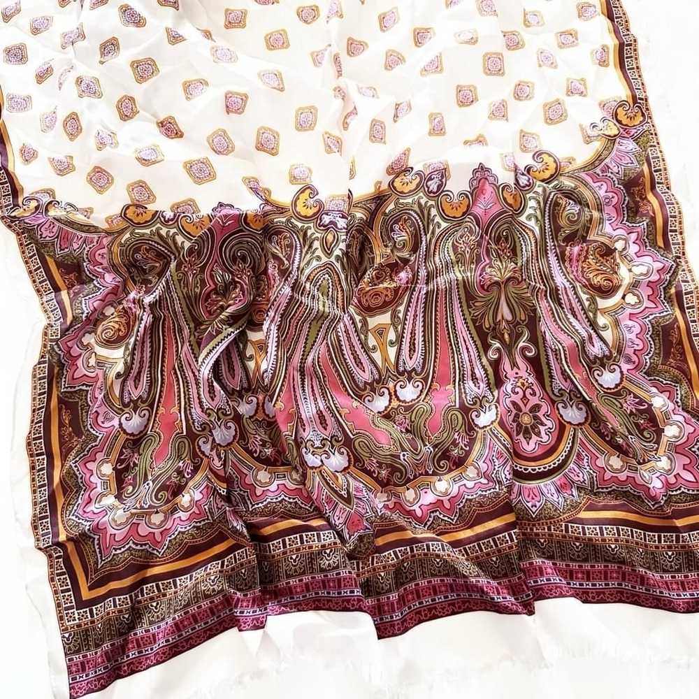 Vintage Oscar de la Renta Pink and Brown Silk Sca… - image 3