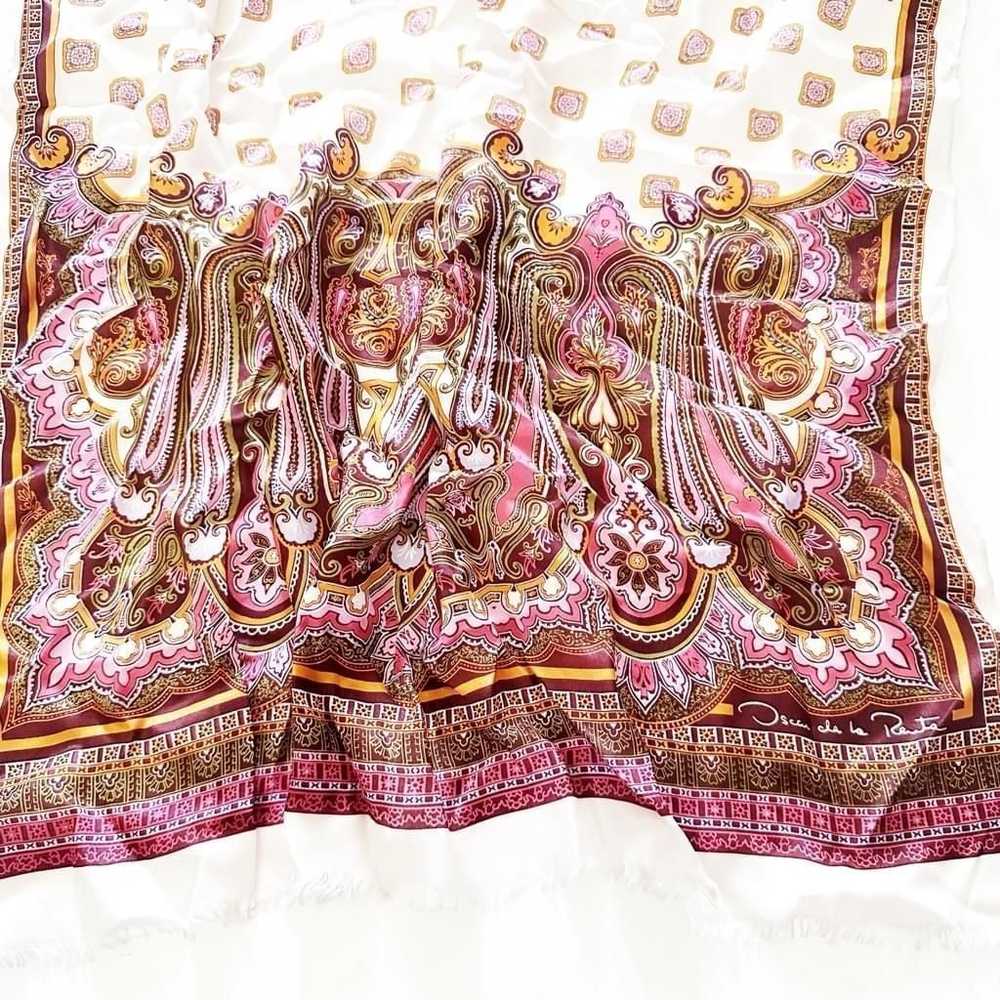 Vintage Oscar de la Renta Pink and Brown Silk Sca… - image 4