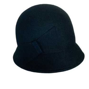 Retro Black Wool Cloche Hat One Size VTG Y2K Wint… - image 1