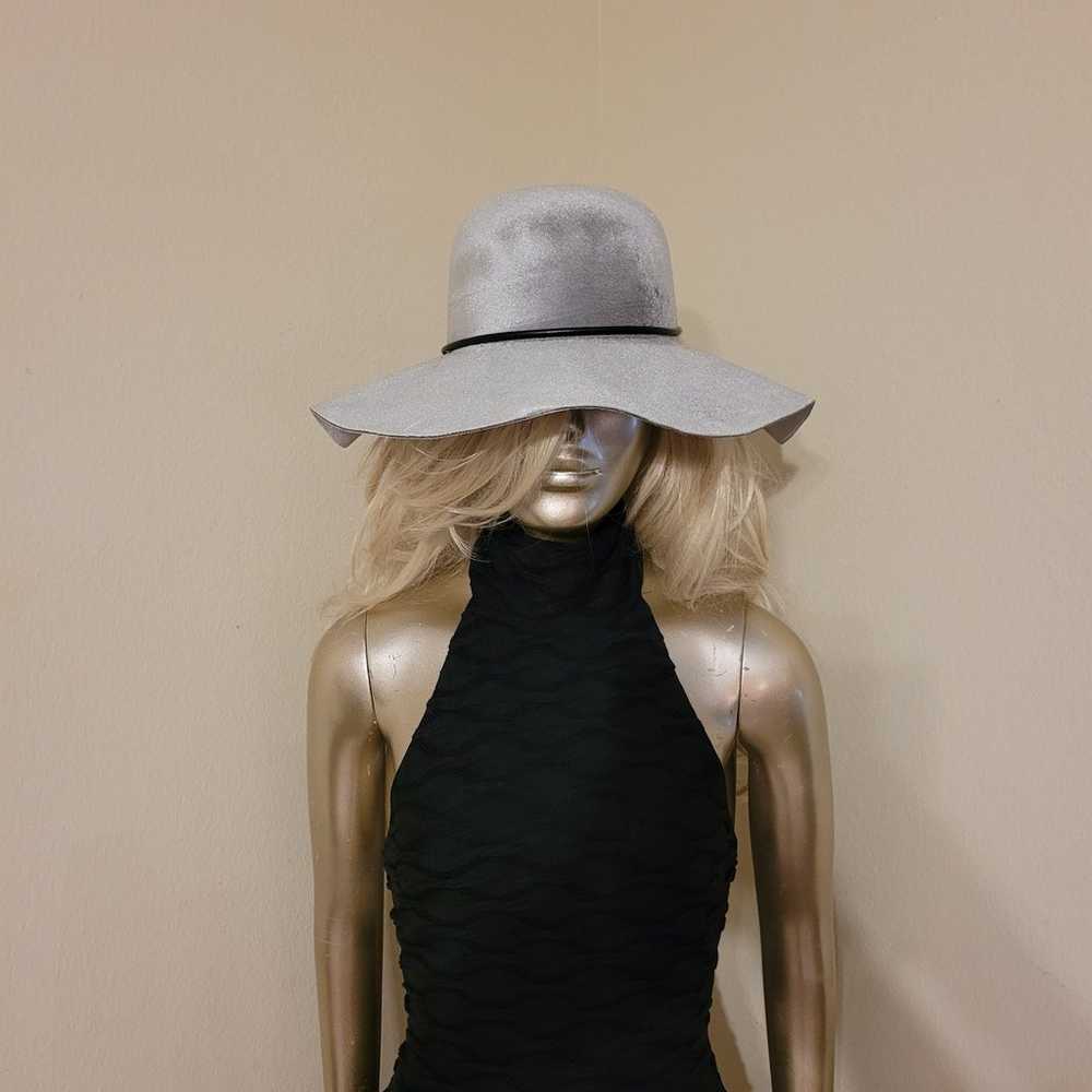 VINTAGE SILVER VELVET FLOPPY HAT WITH BLACK LEATH… - image 6