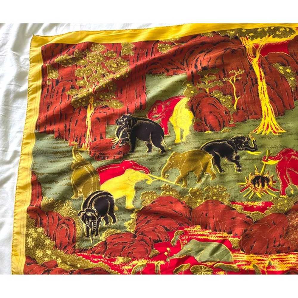 Vintage Elephant Herd Scarf Jungle Safari Thai 10… - image 6