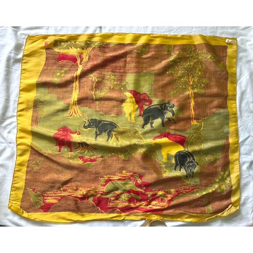 Vintage Elephant Herd Scarf Jungle Safari Thai 10… - image 8