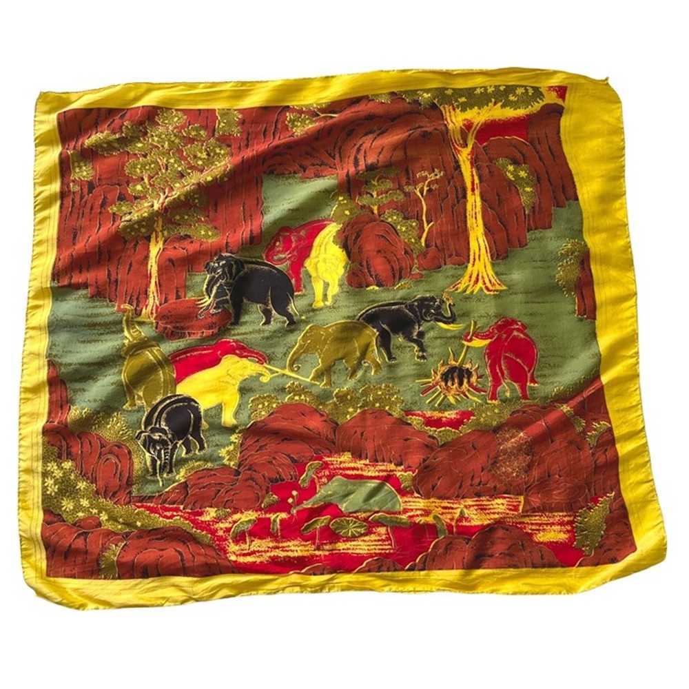 Vintage Elephant Herd Scarf Jungle Safari Thai 10… - image 9