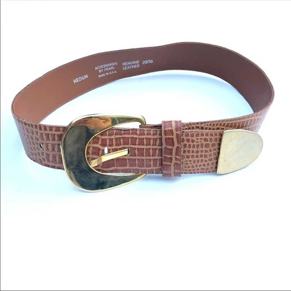 Pearl Vintage Embossed Leather Belt Med - image 1