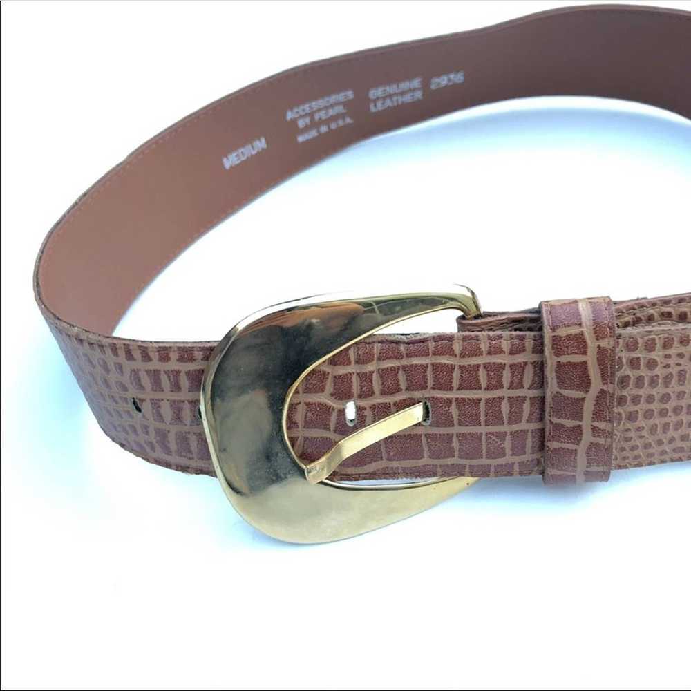 Pearl Vintage Embossed Leather Belt Med - image 7