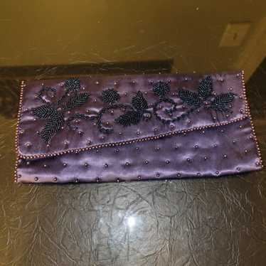 Vintage purple satin beaded clutch