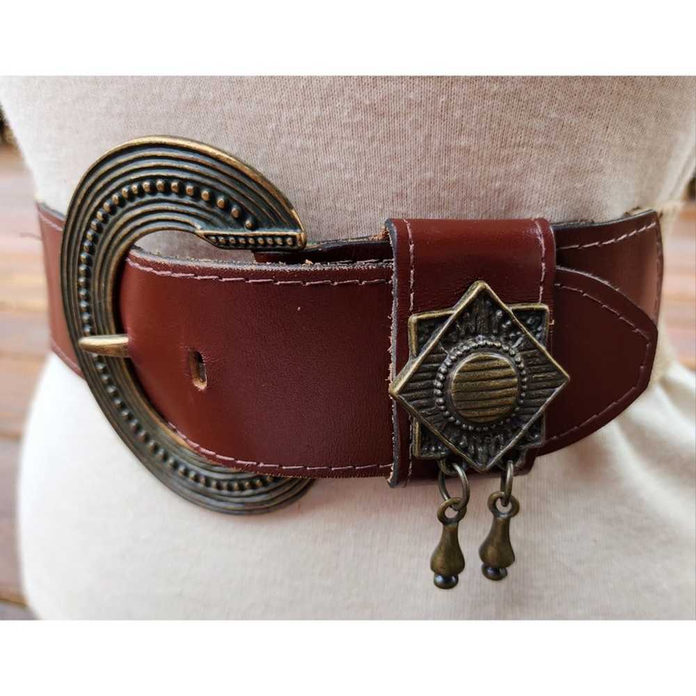 Vintage 90s Stretch Belt sz Medium Brass Leather … - image 2