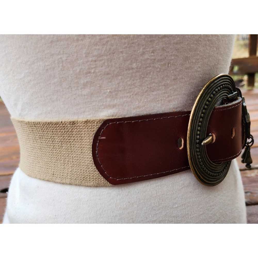 Vintage 90s Stretch Belt sz Medium Brass Leather … - image 4