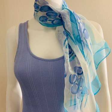 Women’s Hand Painted Blue Vintage Scarf - image 1