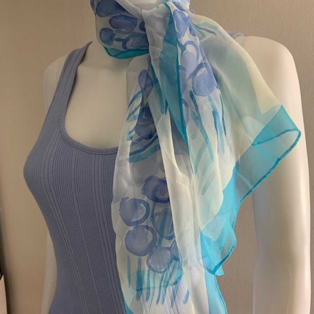 Women’s Hand Painted Blue Vintage Scarf - image 2