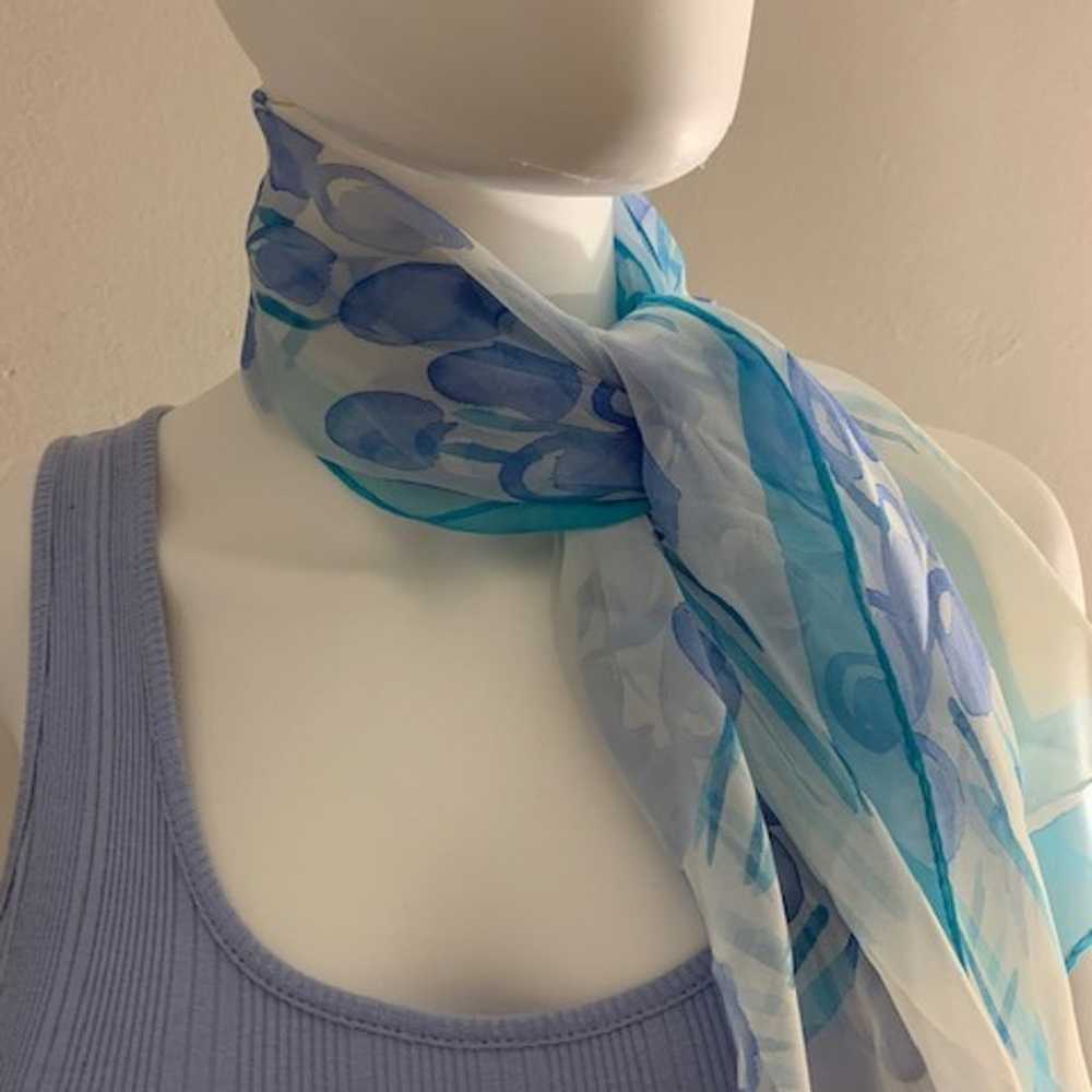 Women’s Hand Painted Blue Vintage Scarf - image 3