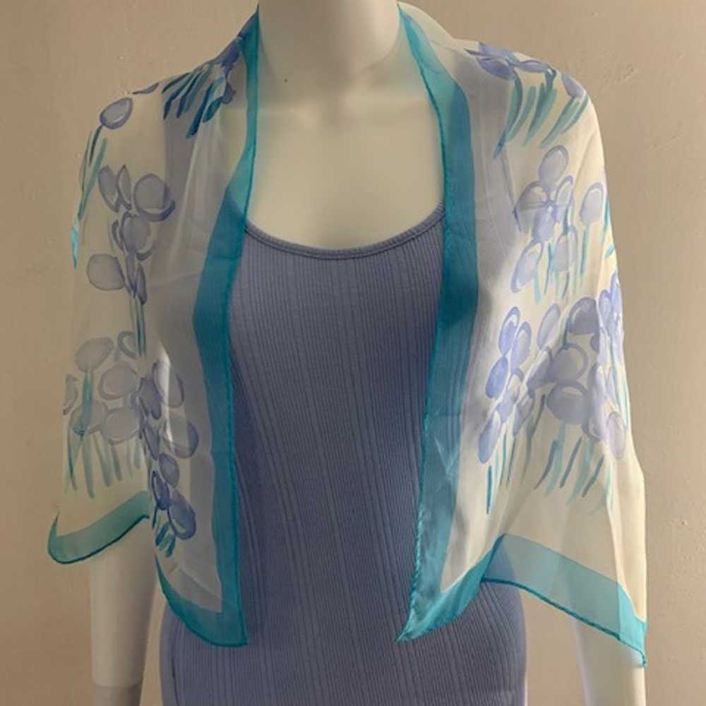 Women’s Hand Painted Blue Vintage Scarf - image 4