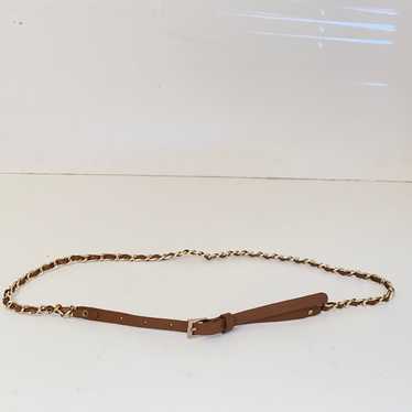 Vintage 80s Thin Chain Belt Brown Leather & Goldto